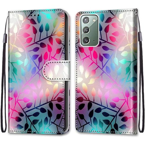 Etui  Rabat En Pu Cuir Pour Samsung Galaxy Note20 Flip Portefeuille Coque Protection Avec Motif Charmant Pochette En Cuir Etui A Rabat Carte Fentes Coque Samsung Note20,Feuilles Colores