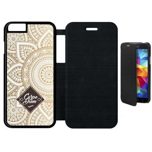 Etui A Flip Flap - Carpe Diem Modif Orient Fond Blanc - Compatible Avec Apple Iphone 6 - Plastique - Bord Noir