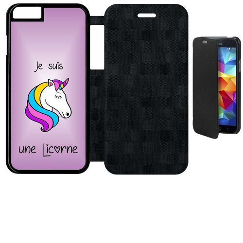 Etui A Flip Flap - Je Suis Une Licorne Fond Violet - Compatible Avec Apple Iphone 6 - Plastique - Bord Noir