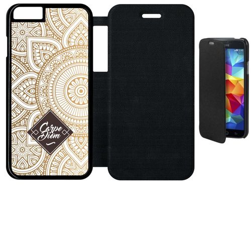 Etui A Flip Flap - Carpe Diem Modif Orient Fond Blanc - Compatible Avec Apple Iphone 6s - Plastique - Bord Noir