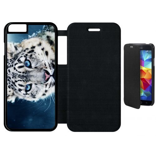 Etui Flip Flap Iphone 6s - Tigre Blanc Yeux Bleus - Simili-Cuir - Noir