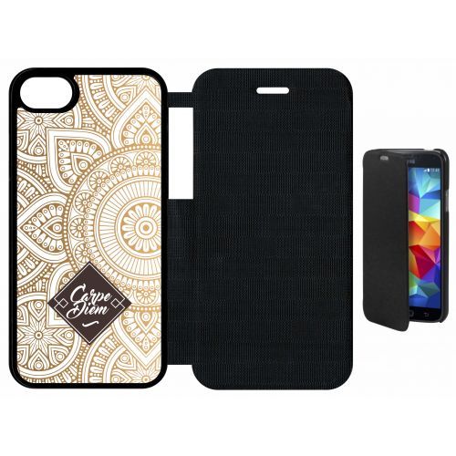 Etui A Flip Flap - Carpe Diem Modif Orient Fond Blanc - Compatible Avec Apple Iphone 8 - Plastique - Bord Noir