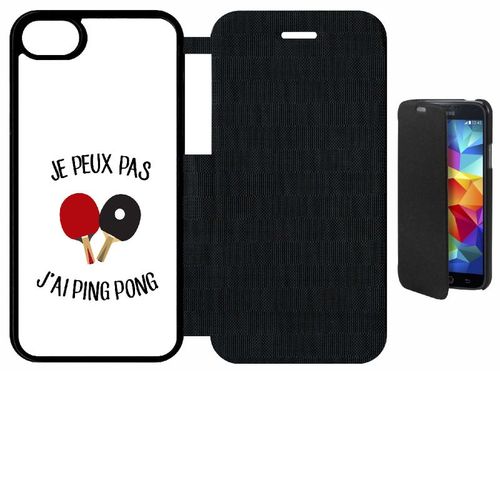 Etui A Flip Flap - Je Peux Pas J Ai Ping Pong Fond Blanc - Compatible Avec Apple Iphone 8 - Plastique - Bord Noir