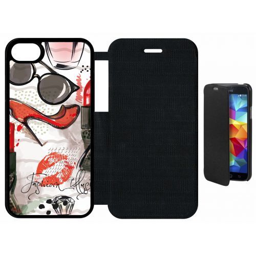 Etui A Flip Flap - Motif Girly Fond Blanc - Compatible Avec Apple Iphone 8 - Plastique - Bord Noir