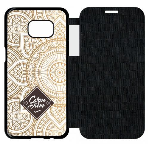 Etui A Flip Flap - Carpe Diem Modif Orient Fond Blanc - Compatible Avec Samsung Galaxy S7 Edge - Plastique - Bord Noir