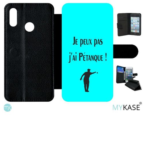 Etui A Rabat - Je Peux Pas J Ai Petanque Turquoise - Compatible Avec Huawei P Smart 2019 - Simili-Cuir - Bord Noir