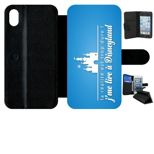 Etui A Rabat - La Realite Est Tropdure Jme Tire A Disney Fond Turquoise - Compatible Avec Apple Iphone Xr - Simili-Cuir - Bord Noir