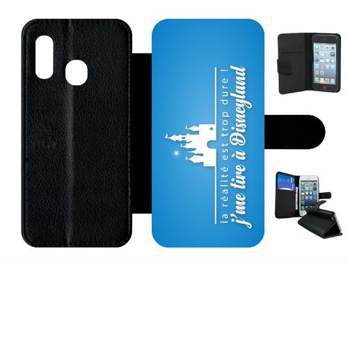 Etui A Rabat - La Realite Est Tropdure Jme Tire A Disney Fond Turquoise - Compatible Avec Samsung Galaxy A20e - Simili-Cuir - Bord Noir