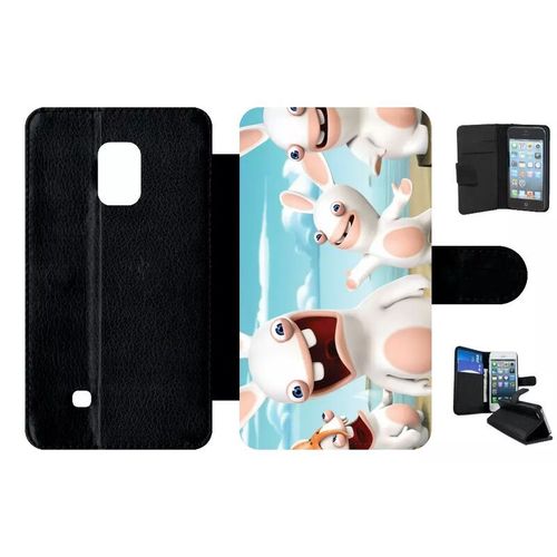 Etui A Rabat - Lapin Cretin A La Plage - Compatible Avec Samsung Galaxy Note Edge - Simili-Cuir - Bord Noir