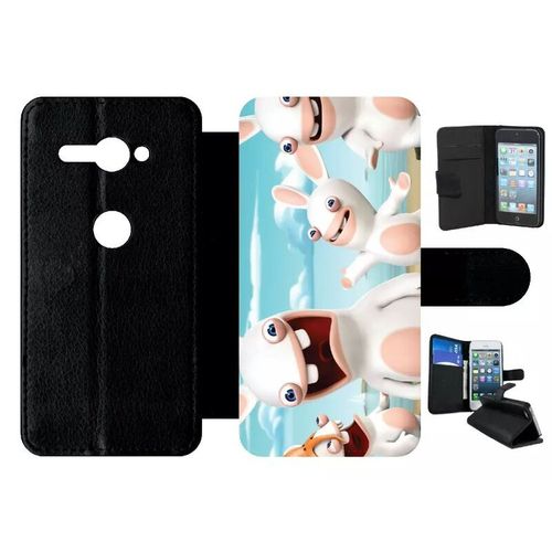Etui A Rabat - Lapin Cretin A La Plage - Compatible Avec Sony Xperia Xz2 Compact - Simili-Cuir - Bord Noir