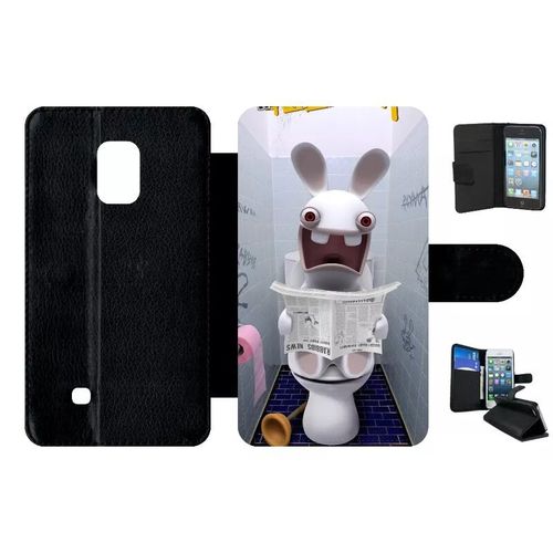 Etui A Rabat - Lapin Cretin Au Toilette - Compatible Avec Samsung Galaxy Note Edge - Simili-Cuir - Bord Noir