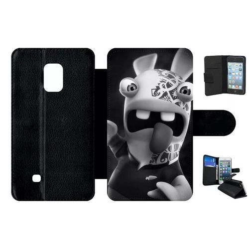Etui A Rabat - Lapin Cretin Fait Du Rugby - Compatible Avec Samsung Galaxy Note Edge - Simili-Cuir - Bord Noir