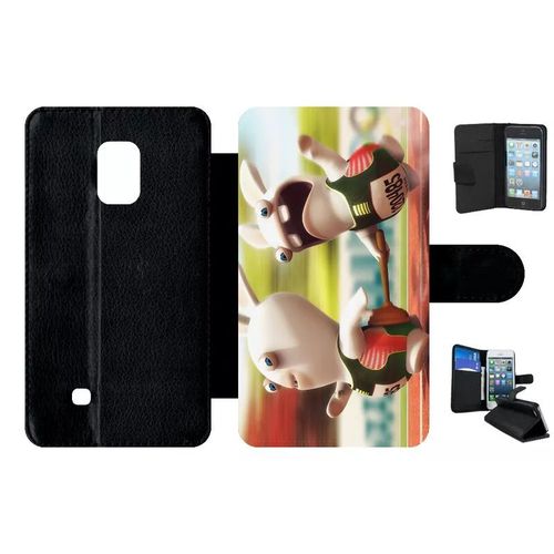 Etui A Rabat - Lapin Cretin Font Du Sport - Compatible Avec Samsung Galaxy Note Edge - Simili-Cuir - Bord Noir