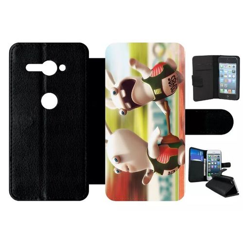 Etui A Rabat - Lapin Cretin Font Du Sport - Compatible Avec Sony Xperia Xz2 Compact - Simili-Cuir - Bord Noir