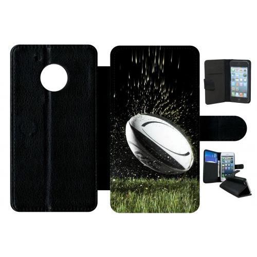 Etui A Rabat - Ballon De Rugby - Compatible Avec Motorola Moto G5 - Plastique - Bord Noir