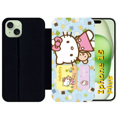 Etui  Rabat Pour Iphone 15 Plus - Hello Kitty I Love You - Silicone - Noir