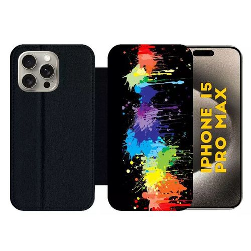 Etui  Rabat Pour Iphone 15 Pro Max - Pop Art Color Smash - Silicone - Noir