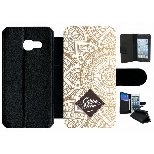 Etui  Rabat Galaxy A3 (2017) - Carpe Diem Modif Orient Fond Blanc - Simili-Cuir - Noir