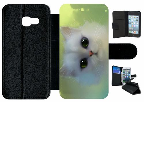 Etui  Rabat Galaxy A3 (2017) - Chat Blanc Yeux Emeraude - Simili-Cuir - Noir