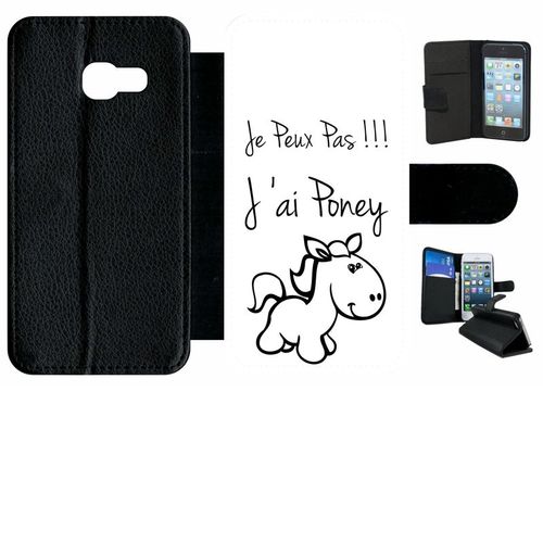 Etui  Rabat Galaxy A3 (2017) - Citation Poney Blanc - Simili-Cuir - Noir