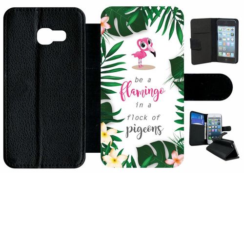 Etui  Rabat Galaxy A3 (2017) - Etre Un Flamant Rose Dans Un Troupeau De Pigeons Fond Blanc 2 - Simili-Cuir - Noir