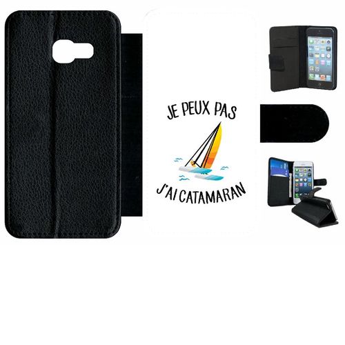 Etui  Rabat Galaxy A3 (2017) - Je Peux Pas J Ai Catamaran Bateau Fond Blanc - Simili-Cuir - Noir