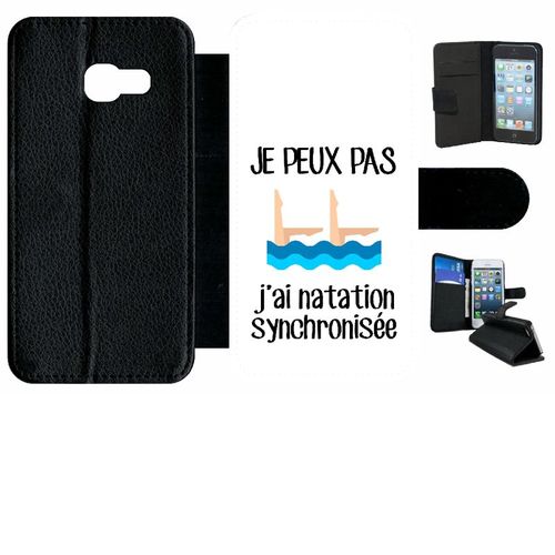 Etui  Rabat Galaxy A3 (2017) - Je Peux Pas J Ai Natation Synchronisee Fond Blanc - Simili-Cuir - Noir