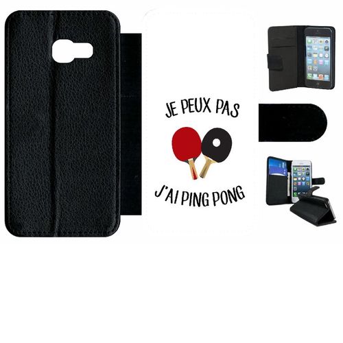 Etui  Rabat Galaxy A3 (2017) - Je Peux Pas J Ai Ping Pong Fond Blanc - Simili-Cuir - Noir
