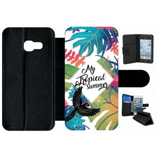 Etui  Rabat Galaxy A3 (2017) - My Tropical Summer Fond Blanc - Simili-Cuir - Noir