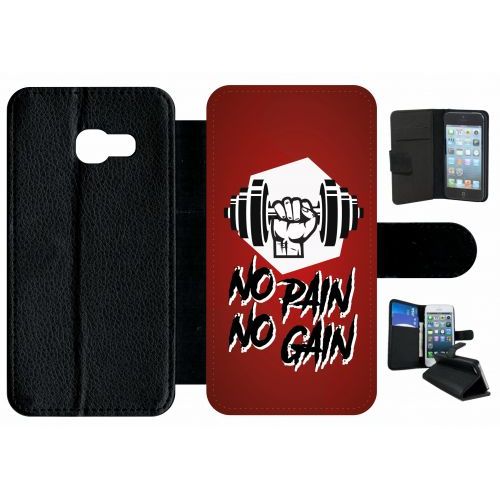 Etui  Rabat Galaxy A3 (2017) - No Pain No Gain Fond Bordeaux - Simili-Cuir - Noir