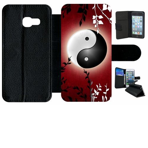 Etui  Rabat Galaxy A3 (2017) - Ying Yang Rouge - Simili-Cuir - Noir