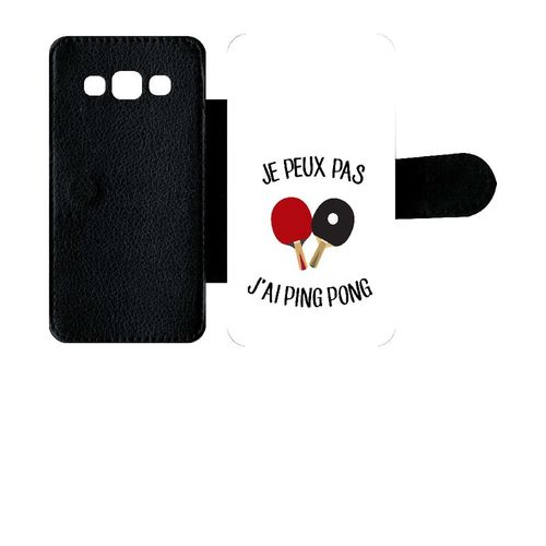 Etui A Rabat - Je Peux Pas J Ai Ping Pong Fond Blanc - Compatible Avec Samsung Galaxy A3 (2015) - Simili-Cuir - Bord Noir