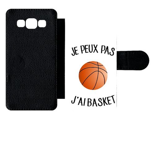 Etui  Rabat Galaxy A5 (2015) - Je Peux Pas J Ai Basket Fond Blanc - Simili-Cuir - Noir