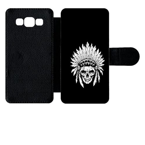 Etui  Rabat Galaxy A5 (2015) - Tete De Mort Coiffe Indienne Noir Et Blanc - Simili-Cuir - Noir