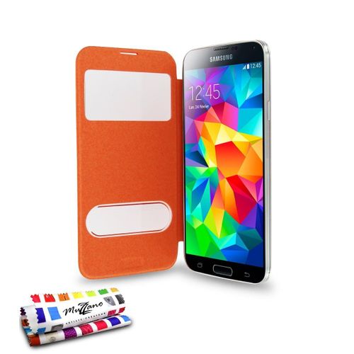 Etui A Rabat Samsung Galaxy S5 Clap Touch Orange Eco-Cuir (Pu)
