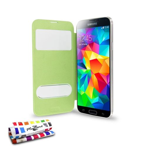 Etui A Rabat Samsung Galaxy S5 Clap Touch Vert Eco-Cuir (Pu)