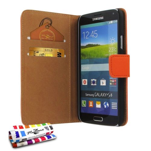 Etui A Rabat Samsung Galaxy S5 Folio Orange Eco-Cuir (Pu)