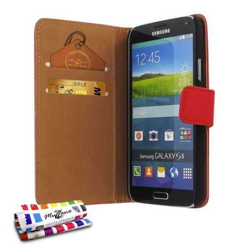 Etui A Rabat Samsung Galaxy S5 Folio Rouge Eco-Cuir (Pu)