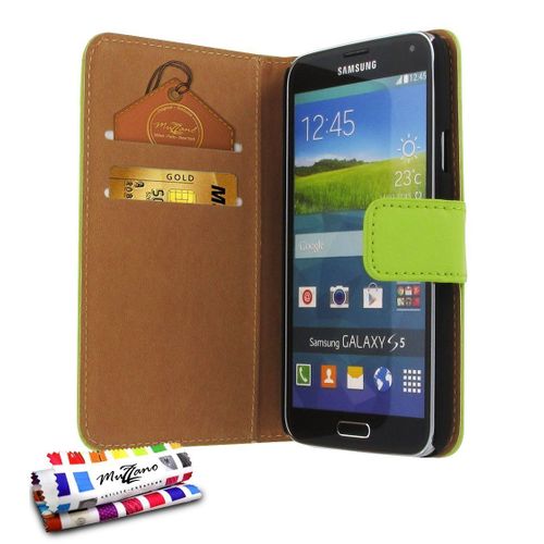 Etui A Rabat Samsung Galaxy S5 Folio Vert Eco-Cuir (Pu)