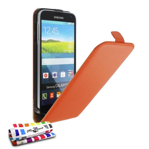 Etui A Rabat Samsung Galaxy S5 Open Flip Orange Eco-Cuir (Pu)
