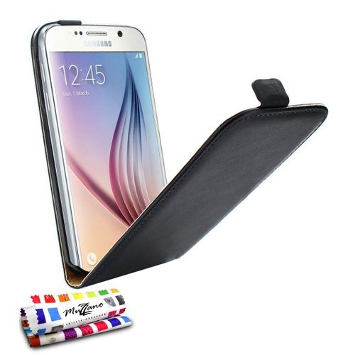Etui A Rabat Samsung Galaxy S6 Open Flip Noir Eco-Cuir (Pu)