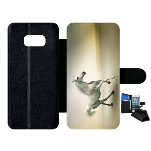 Etui  Rabat Galaxy S8+ - Cheval Blanc En Course - Simili-Cuir - Noir