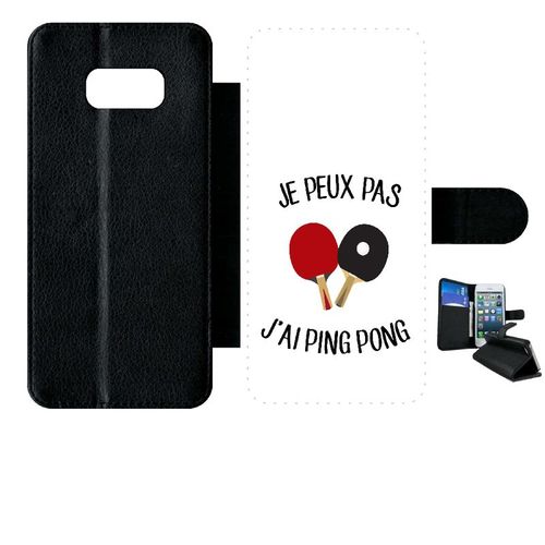 Etui  Rabat Galaxy S8+ - Je Peux Pas J Ai Ping Pong Fond Blanc - Simili-Cuir - Noir