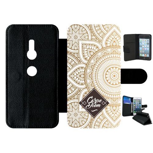 Etui A Rabat - Carpe Diem Modif Orient Fond Blanc - Compatible Avec Sony Xperia Xz2 - Simili-Cuir - Bord Noir