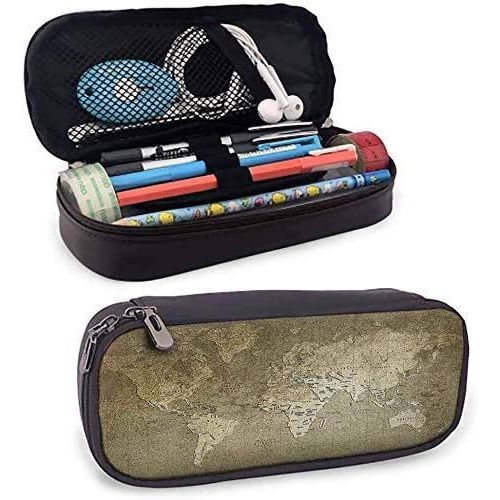 tui  Stylos Et  Crayons En Cuir Antique Avec Fermeture clair Fermer La Carte Du Vieux Monde Avec Une Grande Texture Plan Ancien Nostalgique Atlas Trace De Vie Sac  Fermeture clair Du Monde Pour Stylos Et Crayons