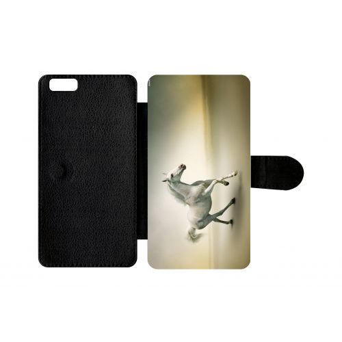Etui  Rabat Iphone 6+ - Cheval Blanc En Course - Simili-Cuir - Noir