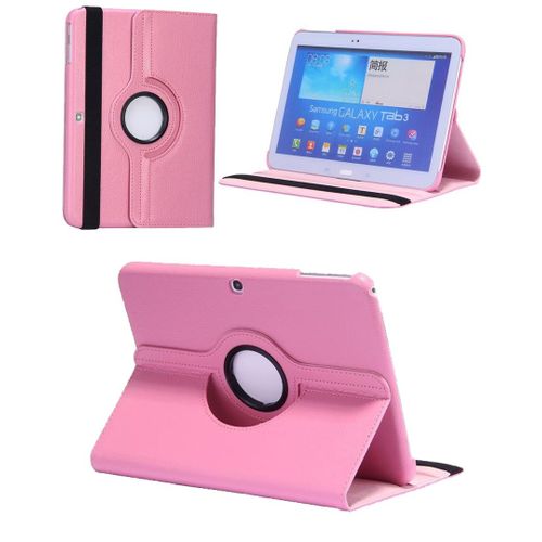 Etui Aspect Cuir Rose Support Rotatif Pour Samsung Galaxy Tab 3 10,1 Pouces Code P5200