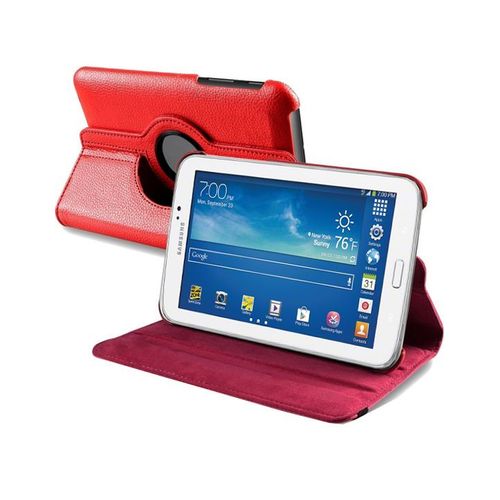 Etui Aspect Cuir Rouge Sur Support Rotatif Pour Samsung Galaxy Tab 4 8-0