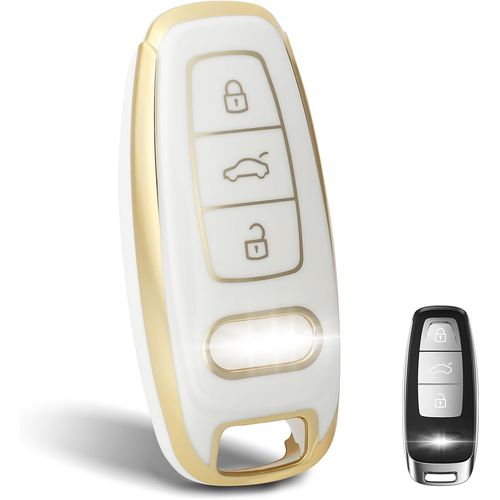 Etui Cles Coque De Cl Voiture Pour Audi 3 Bouton Tpu Accessoire Cl De Voiture Pour A6 A7 A8 E-Tron S6 Rs6 S7 Rs7 Q7 Sq7 Q8 Sq8 A6l A8l Coque Protection De Cl De Voiture,Or Blanc