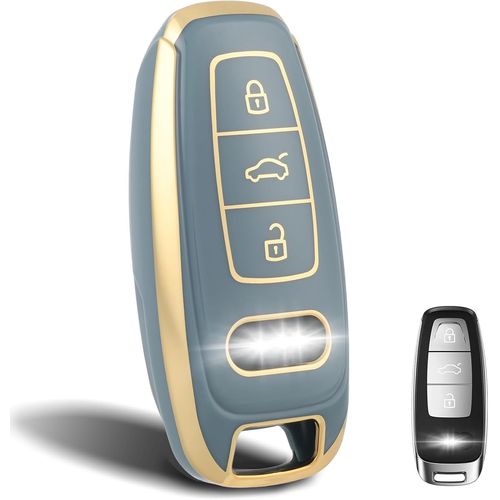 Etui Cles Coque De Cl Voiture Pour Audi 3 Bouton Tpu Accessoire Cl De Voiture Pour A6 A7 A8 E-Tron S6 Rs6 S7 Rs7 Q7 Sq7 Q8 Sq8 A6l A8l Coque Protection De Cl De Voiture,Or Bleu